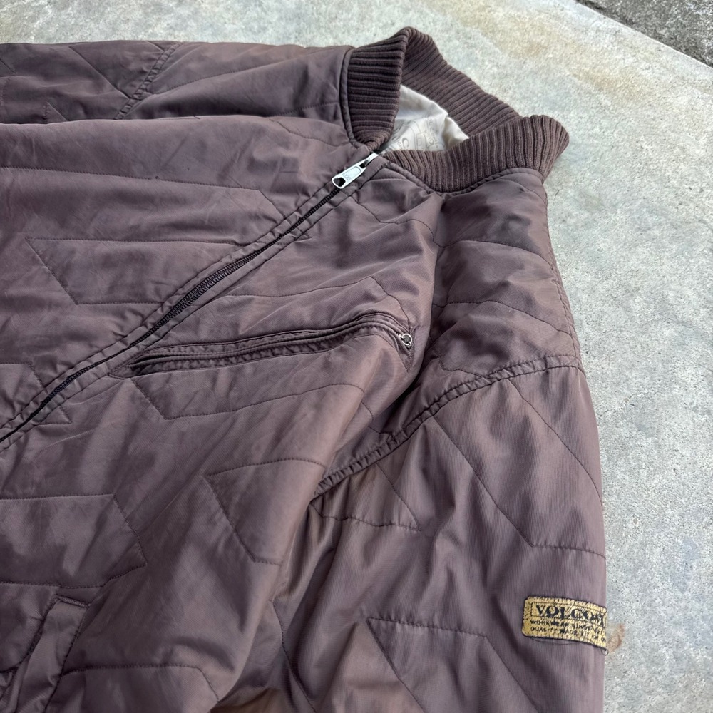 Vintage Y2K Volcom Workwear Quilted Bomber Jacket Brown Medium d4
